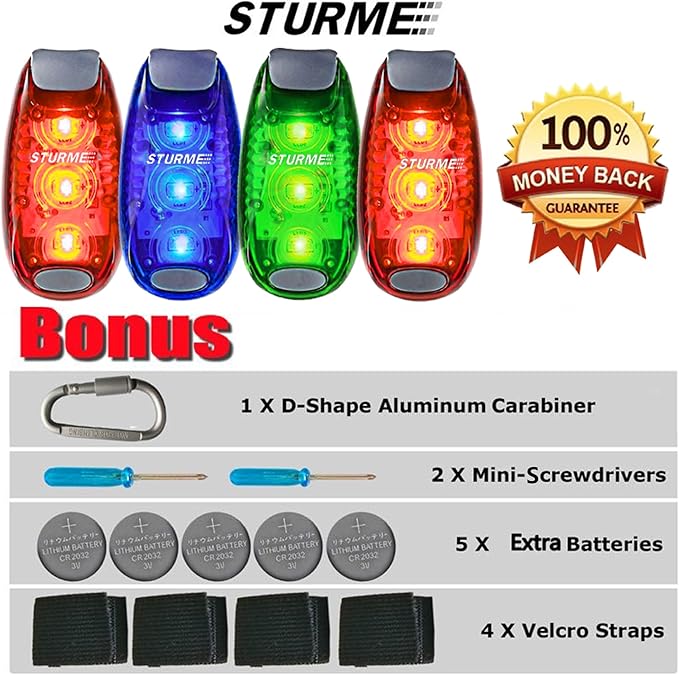 STURME LED Safety Light Strobe Lights for Daytime Running Walking Bicycle Bike Kids Child Woman Dog Pet Runner Best Flashing Warning Clip on Small Reflective Set Flash Walk Night High Visibility