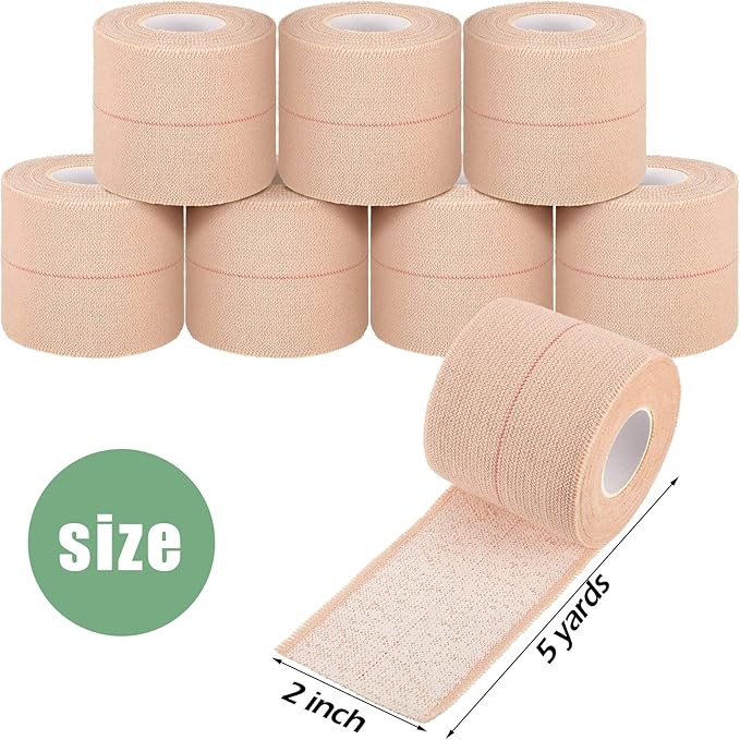 Tondiamo 8 Rolls Elastic Adhesive Bandage Tape Medical Bandage Wrap Athletic Sports Tape Flexible Stretch Skin Bandages Strips for Ankle, Knee, Wrist Sprains Animal Pets(2 Inch X 5 Yard)
