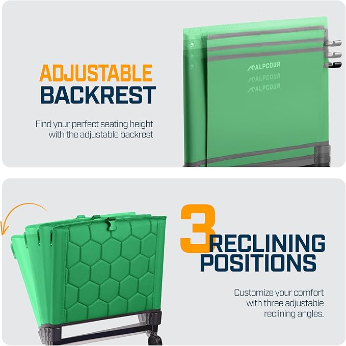 Extra Wide Folding Reclining Stadium Seat with Back Suppot for Bleachers, Bleacher Hooks, Thick Cushion, Cup Holder, Storage Pockets – Portable Chair for Kayak, Canoe, Paddle Board, Concerts, & Sports