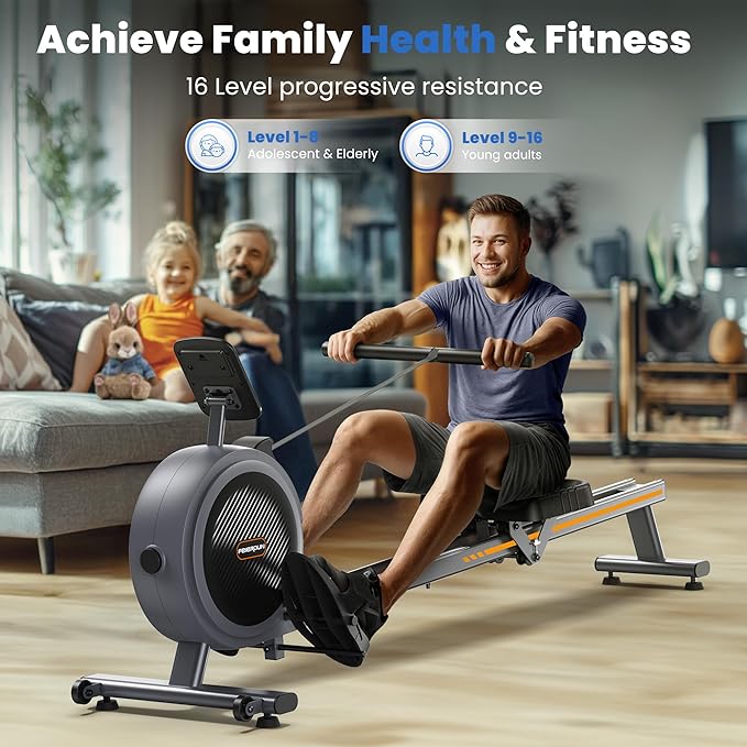 FEIERDUN Rower Machine, Compact Rowing Machines for Home with 350LBS Loading Capacity, Magetic Rower Machine for Home with APP, Row Machine with Dual Slide Rail
