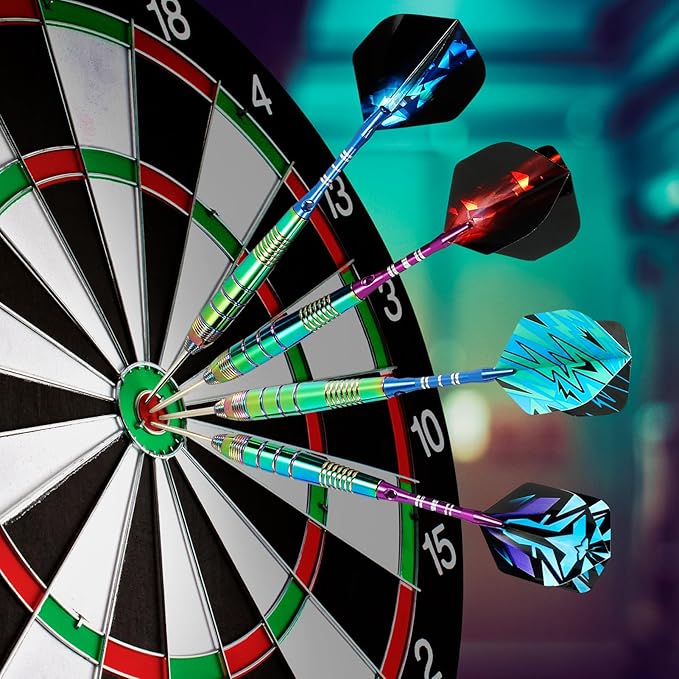 Darts Metal Tip Set Professional Metal Darts for Dartboard Steel Tip Darts with Nonslip Iron Barrel Aluminum Dart Shafts,Extra Flights,Dart Sharpener,Gift Box