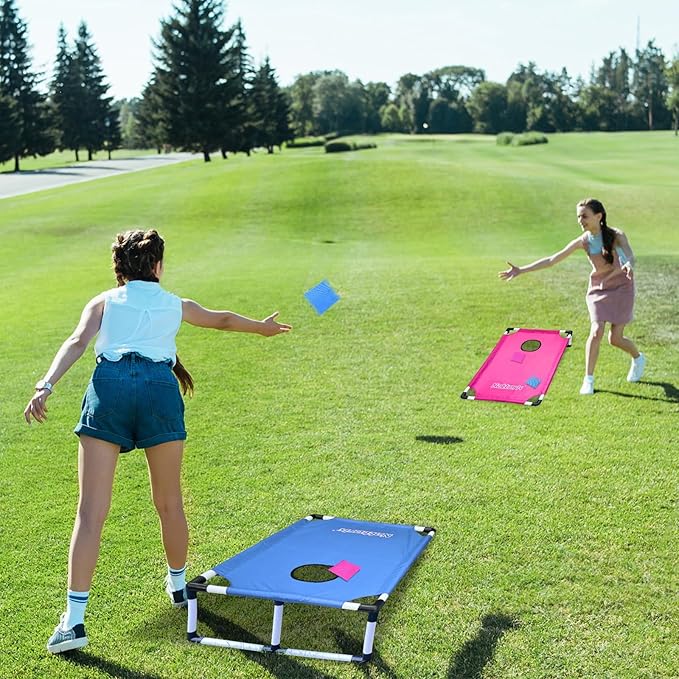 Portable Cornhole Set PVC Framed Corn Holes Outdoor Game Set with 2 Cornhole Boards, 8 Cornhole Bean Bags and Carrying Case, Camping Games Indoor Outdoor for Kids and Adults, Travel Camping Accessory