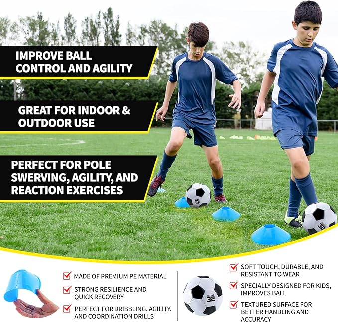 2 Pack Kids Soccer Goal for Backyard Set 5x3FT Portable Pop Up Soccer Net Training Equipment with Soccer Ball, Training Dice Mat, Cones and Carry Bag for Youth Toddler Teams Indoor Outdoor Sport Game