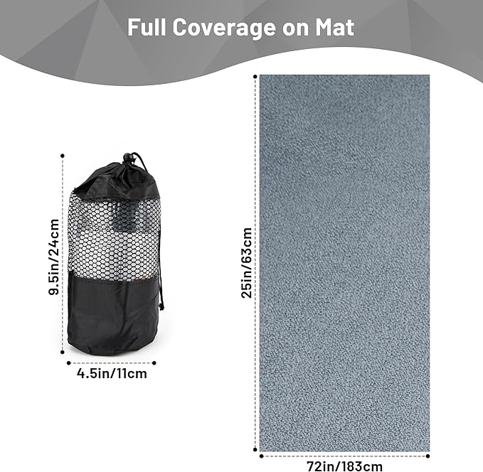 Non Slip Hot Yoga Towel with Grip Dots – Sweat Absorbent Microfiber Yoga Mat Towel for Hot Yoga, Pilates, Bikram & Fitness – 72"x24" Anti-Slip, Quick-Dry, Machine Washable