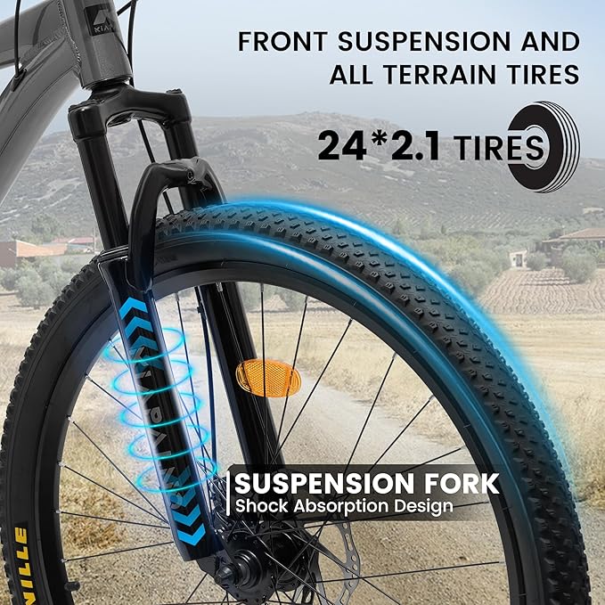 20 24 26 Inch Mountain Bike, 20 inch 7 Speeds Steel Kids Fat Tire Mountain Bike, 24 26 inch Aluminum Frame Boys Bike, Front Suspension Dual Disc Brake Teens Sport Bikes for Kids Boys Girls