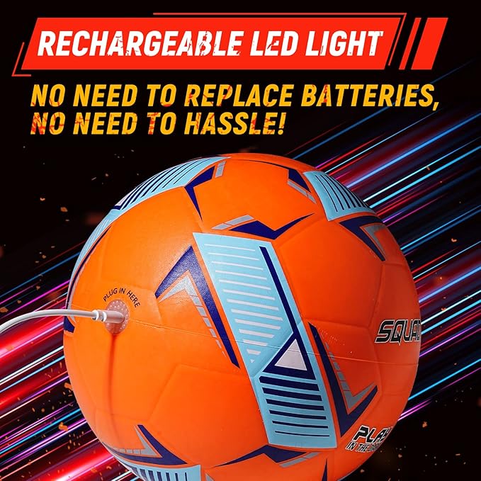 SQUAD Upgrade Rechargeable Glow in The Dark Soccer Ball - Light Up Soccer Ball Toys for Boys & Girls 8-15+ Year Old - Ideal Gifts for Kids, Teens