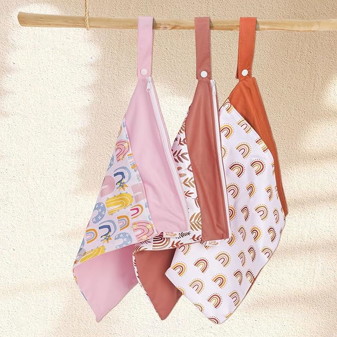 Wet Bag,Wet Dry Bag,Wet Bag for Swimsuit,With Two Zipper Wet dry Pouch,Waterproof Reusable Rainbow Multicolored Leaf
