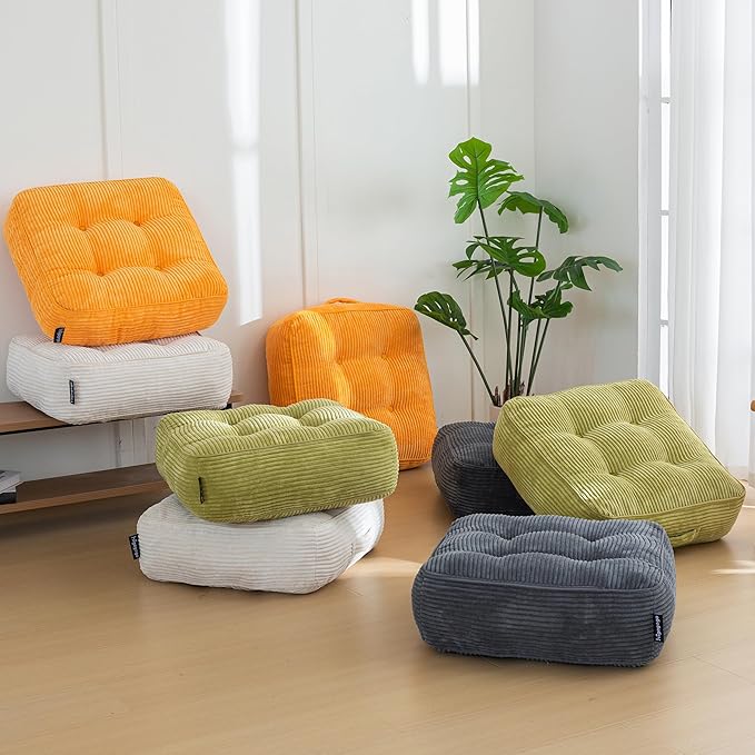 8" Washable Floor Pillow Cushion for Adults, Meditation Cushion Pillow, Large Square Floor Sitting, Removable Tufted Corduroy Cover, for Tatami Living Room or Yoga, 22x22 Inch, 2Pack, Machine Washable