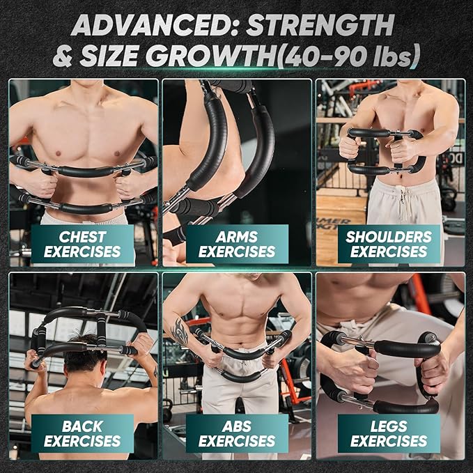 Twister Arm Trainer, Adjustable Spring Chest Expander and Forearm Strengthener, Triceps, Biceps, Shoulder, Back & Thigh Workout bar Equipment, Portable Upper Body Exerciser for Home Fitness