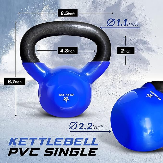 Yes4All Kettlebell, 5-100 LB Vinyl Coated Cast Iron Strength Training Kettlebells for Home Gym Exercises, Fitness, Full Body Workout Equipment, Push Ups, and Grip Strength