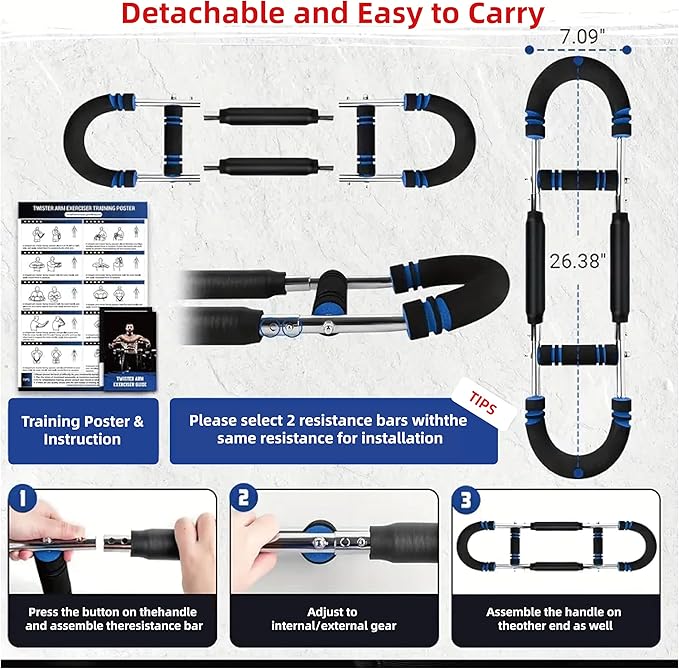 Twister Arm Trainer,Adjustable 40-220lb Chest Workout Equipment Power Twist Arm Trainer,Forearm Strengthener,Portable Twister Arm Workout for Home Fitness