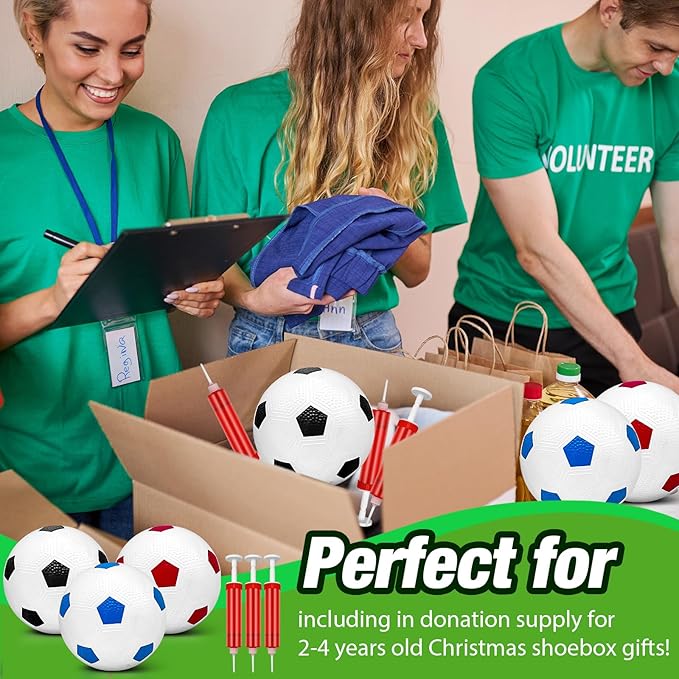 Christmas Deflated Soccer Ball with Pump for Age 2-4 Shoebox Gifts,Bulk Shoebox Gift Fillers,Toddler Soccer Balls for Charity Donations Soccer Ball Party Favors