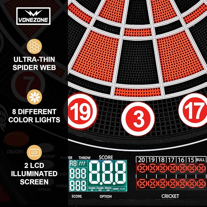 Lieutenant General Electronic Dartboard Cabinet,18 Puzzle Cabinet,Electronic Dartboard for Adult,34 Games 355 Variations with 12 Soft Tip Darts,Dartboard Cabinet for Game Rooms (Orange)