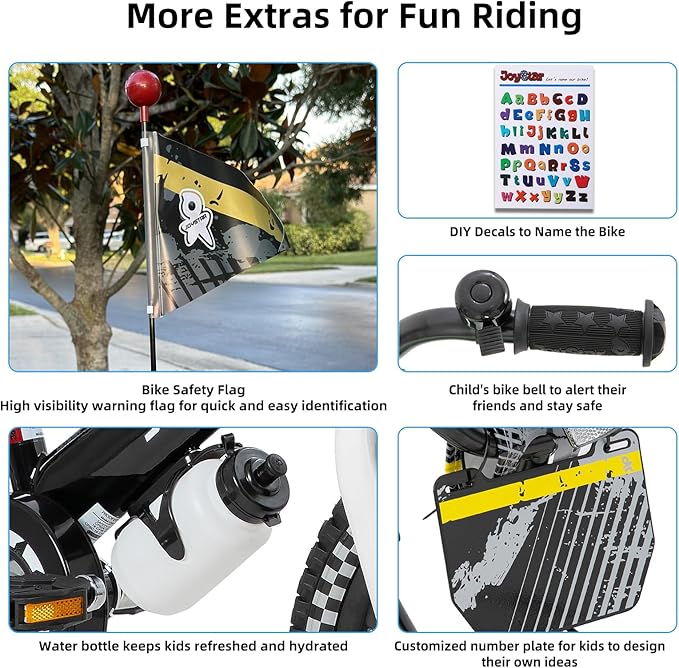 JOYSTAR Little Daisy Kids Bike for Girls Boys Ages 2-7 Years, 12 14 16 Inch Girls Bikes with Doll Bike Seat & Streamers, Boys Bike with Flag & Number Plate, Multiple Colors