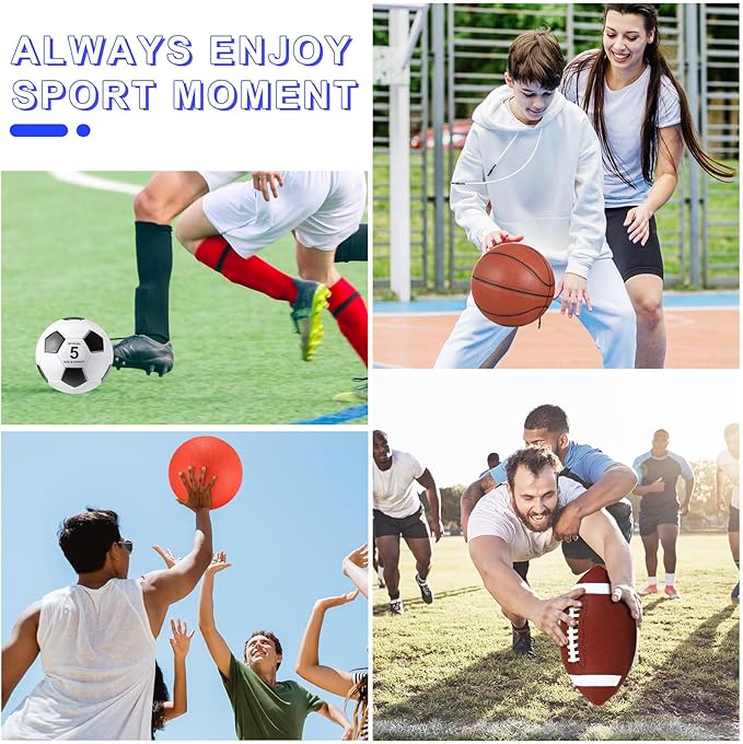 Lenwen 4 Pcs Sports Balls Set, Include Official Size Basketball Soccer Football Playground Ball Pump Equipment Bag Recess Equipment Sport for Teen Adult Gift Back to School