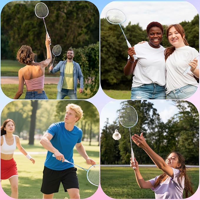 Badminton Rackets Set with 3 Shuttlecocks, Lightweight Badminton Set of 2 for Outdoor Backyard Games, Lightweight Badminton Racquets for Kids Adults Beginners