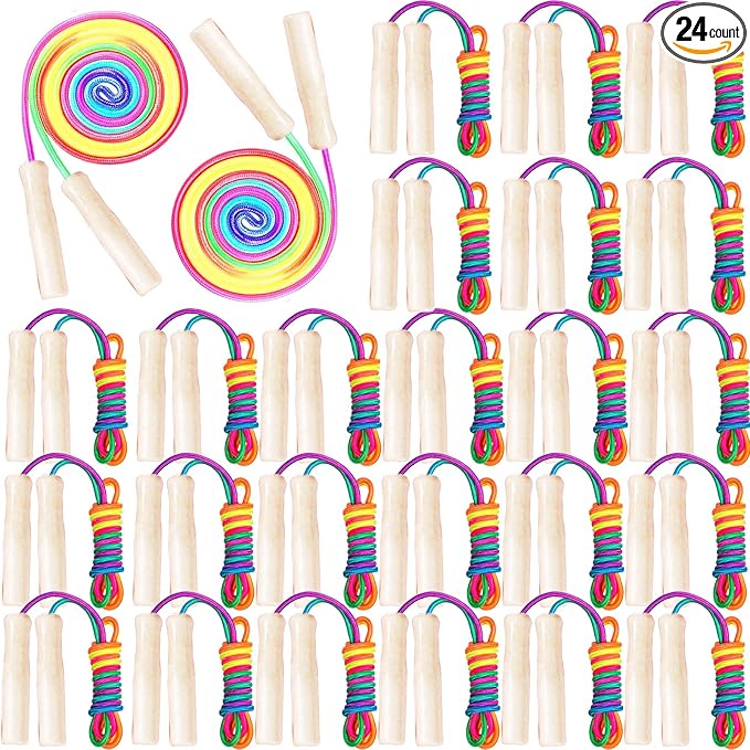 24 Pcs Jump Ropes Bulk 8.53 ft Rainbow Cotton Skipping Ropes with Wooden Handle for Exercise Physical Christian Charity Donation Operation Christmas Supplies