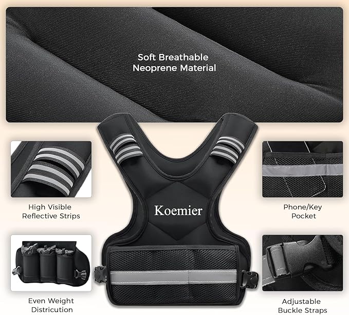 Adjustable Weighted Vest for Men and Women,4-10lb/11-20lb/20-32lb Vest with 6 Ironsand Weights,with Reflective Stripe,for Strength Training, Running, Fitness, Walking