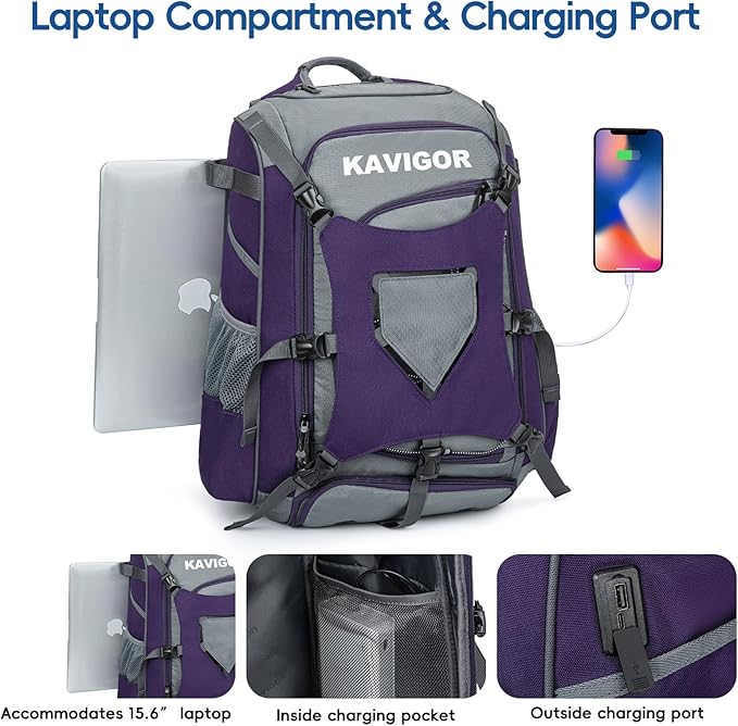Baseball Bag for Youth and Adult, Softball Backpack 50L Large Capacity, Equipment Backpack with Laptop Compartment and Charge Port