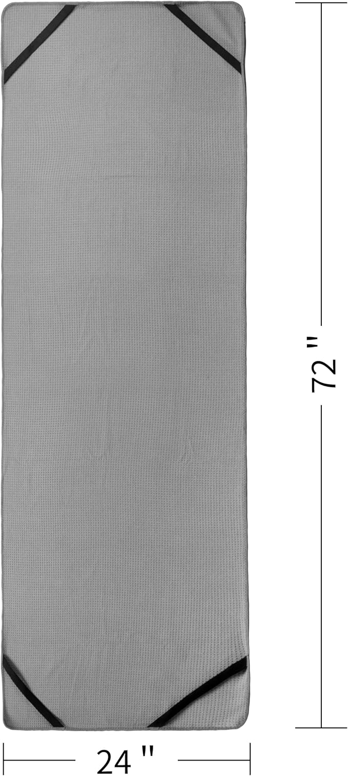 POLYTE Microfiber Hot Yoga Towel Mat with Non-Slip Silicone Grip and Secure Fit Elastic Straps, 24 x 72 in (Gray)