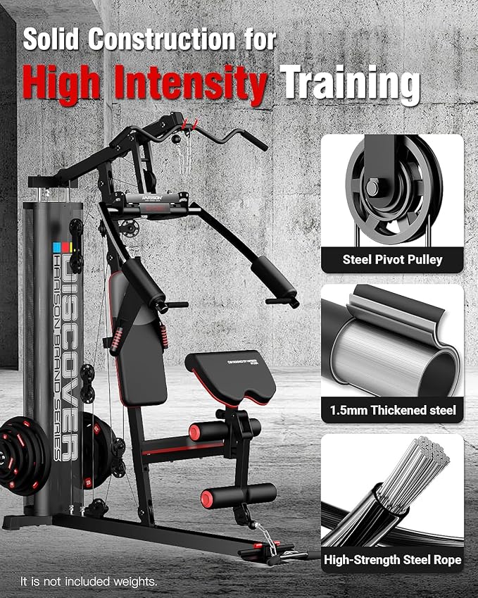 HARISON Home Gym - Full Body Workout Equipment, Exercise Equipment, Fitness Equipment, Multifunctional Home Gym Equipment for Home with Pulley System, Weight Bench, Leg Extension, Rowing Machine