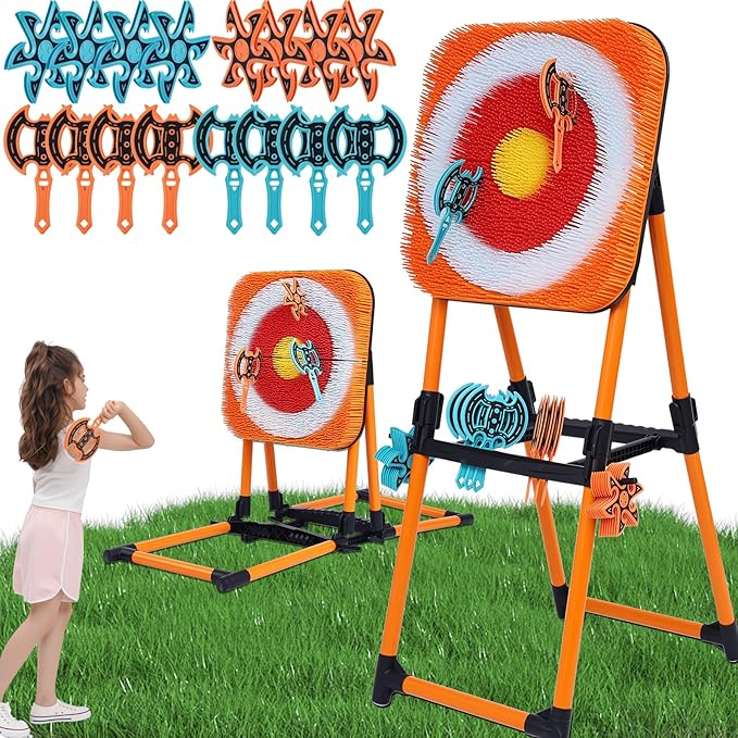 Axe Throwing Mane Target with 8 Axes 8 Darts Set, Outdoor Axe Throwing Game