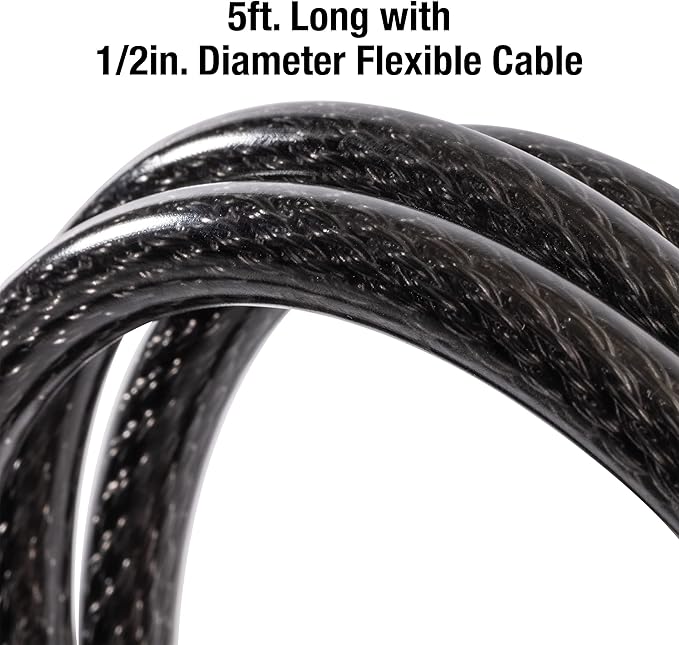 Master Lock Black Set Your Own Combination Bike Lock, Metal Cable Lock has a Weather Resistant Vinyl Coating for Outdoor Durability, 5 Feet Long, 8370D