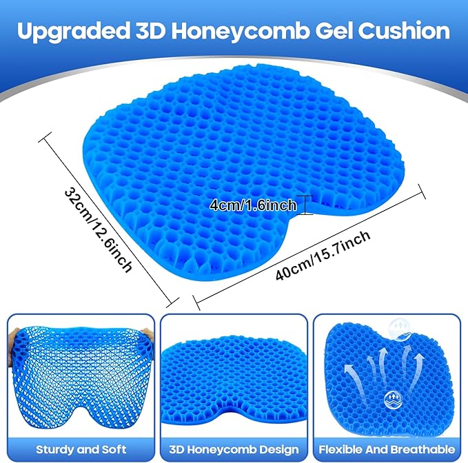 Anti Slip Kayak Gel Seat Cushion with Cover, Waterproof Seat Cushion Kayak Seat Pad for Sit in Inflatable Kayak, Canoe & Boat Fishing, Rowing, Lifetime Kayak Accessories,Office (Blue)