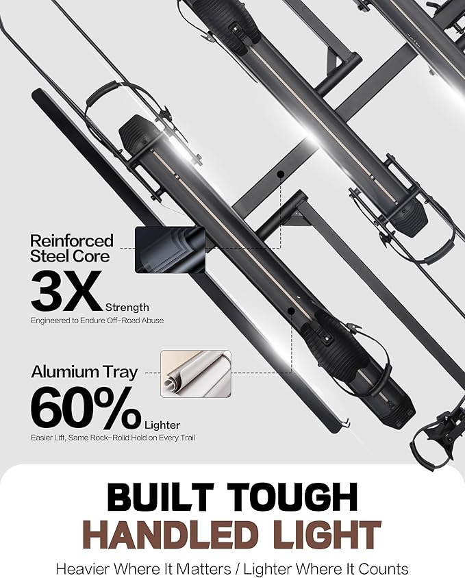 Young 250LBS. Capacity Foldable Aluminum 3-Ebike Rack with Ramp for Car SUV RV Truck Trailer and Van, Fits up to 5" Fat Tire Width and 50" Wheelbase, Ebike Carrier Rack for 2" Receiver