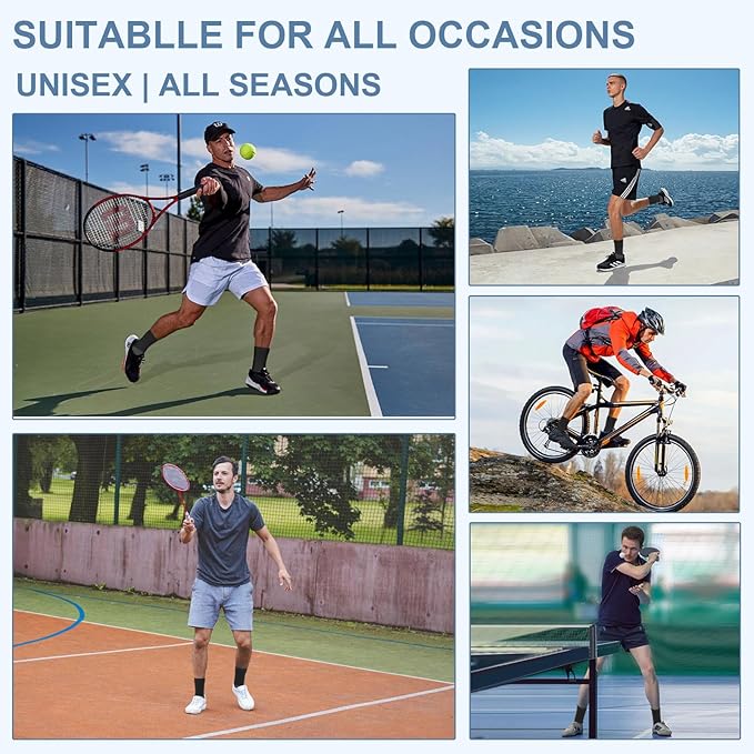 6-Pair Cushion Sports Socks Men Women Tennis Sock Ankle-support for Basketball Baseball Running Hiking Padel..