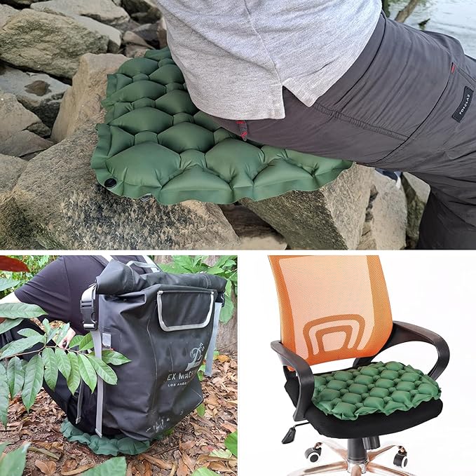 TRIWONDER Ultralight Inflatable Seat Cushion Seat Pad with Air Pump, Easy to Inflate & Deflate Compact Air Pad with Storage Bag for Camping Fishing Office Airplane Stadium Car (Black with Pump)