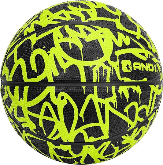 AND1 Fantom Graffiti Rubber Basketball Game Ready, 27.5 Inches, Youth Size 5, Made for Indoor and Outdoor, Sold Deflated (Pump NOT Included), Volt