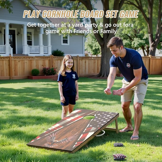 Cornhole Board Set,Corn Hole Games for Adults Outdoor,2X4FT Solid Wood Regulation Cornhole Boards with 8 Cornhole Beans Bags & Carry Case