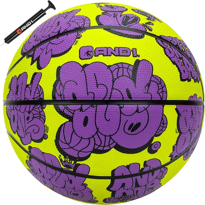 AND1 Toss Up Basketball : Youth Sized Rubber Streetball for Indoor and Outdoor Use, Deep Channel Construction and Durability, Includes 10” Pump