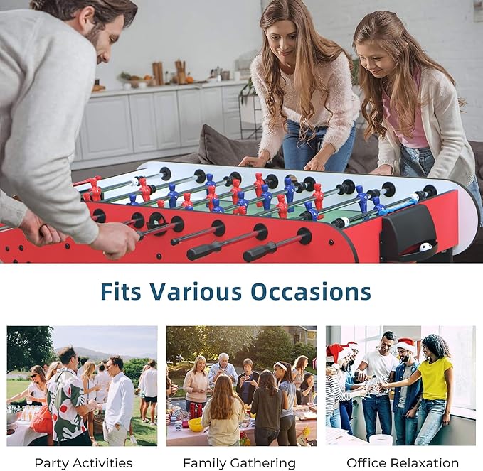 Foosball Table, 52.75'' Home Arcade Table Soccer with 4 Balls and Manual Scorer, Competition Foosball Table Set for Family Game Room, Adult Rrec Room, Basements or Bar