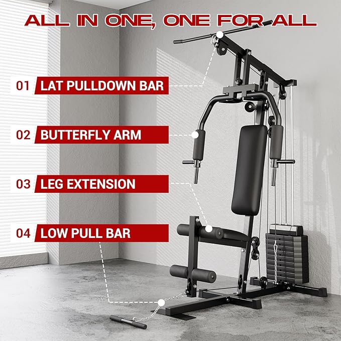 Multifunctional Full Body Workout Machine, Workout Station with 100 LBS Weight Stack, Home Gym Equipment