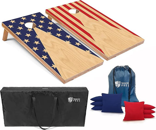 Tailgating Pros Cornhole Board Set w/Bean Bags and Carrying Case - 4'x2' Corn Hole Toss - Tournament and Lightweight Options - Optional LED Lights
