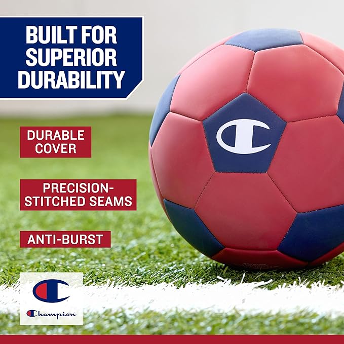 Champion Youth & Adult Soccer Ball - Paneled Design, Enhanced Control, Durable Cover & Butyl Bladder, for Indoor & Outdoor Training, Sizes 3, 4, 5, Includes 6" Pump