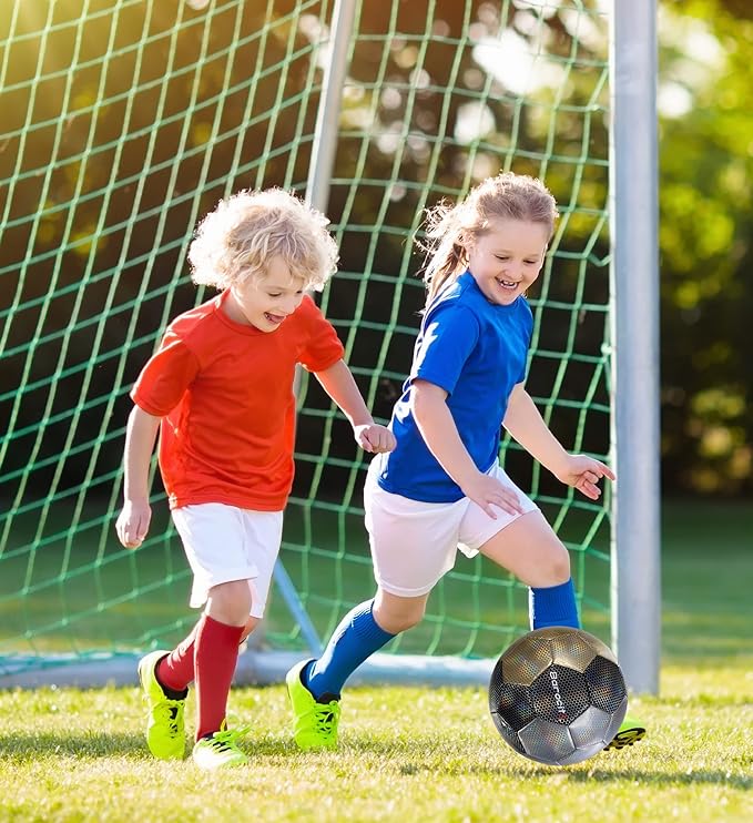 Soccer Ball - Premium Boy and Girl Official Match Ball with Cool Reflective Iridescent Rainbow Hex Pattern, Durable, Indoor, Outdoor, Training, Practice, Playtime and Games