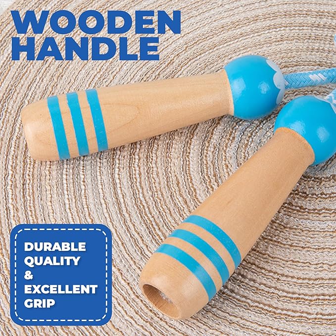 Jump Rope Kids Boys and Girls Children’s Adjustable Cotton Skipping Rope with Wooden Handle for Fitness Training Exercise Outdoor Activity