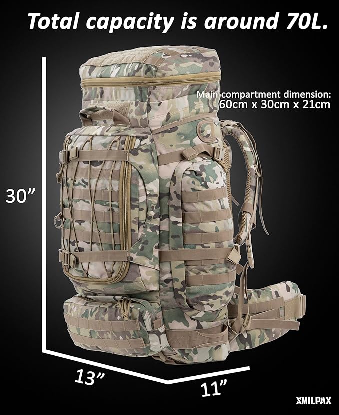 Large Military Backpack Army Rucksack Tactical MOLLE Pack for Camping Backpacking Hunting Bushcraft Adventure 70L…