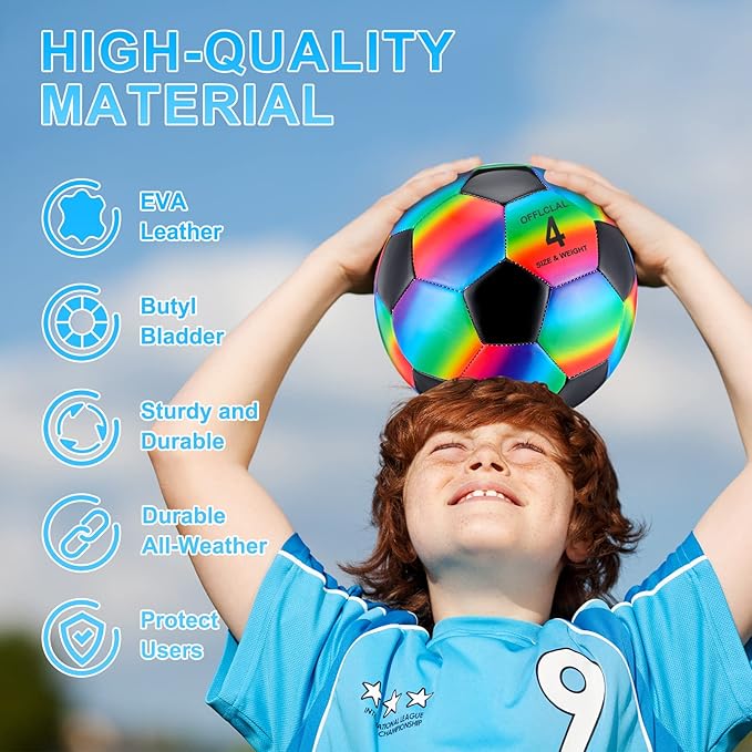 Retisee 2 Pcs Rainbow Soccer Ball with Pump Official Size Indoor Outdoor Soft Inflatable Soccer Sport for Child Teen Adult for Practice Game