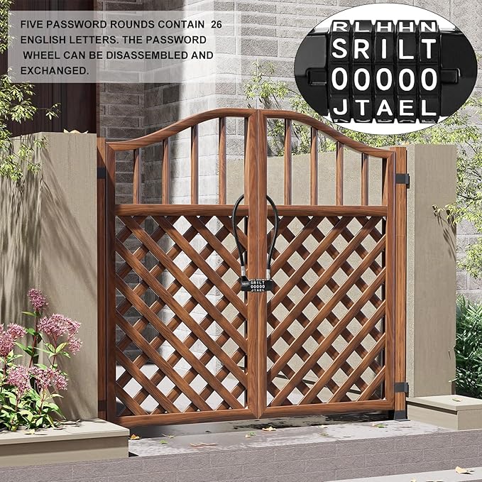 5-Word Resettable Combination Lock, Letter Lock- Home Security Padlock with 8mm Anti-Theft Cable for Garden Gates, Glass Doors, Pool, Refrigerator,Bikes, Gates, Storage (15''(Locking Span 7''))