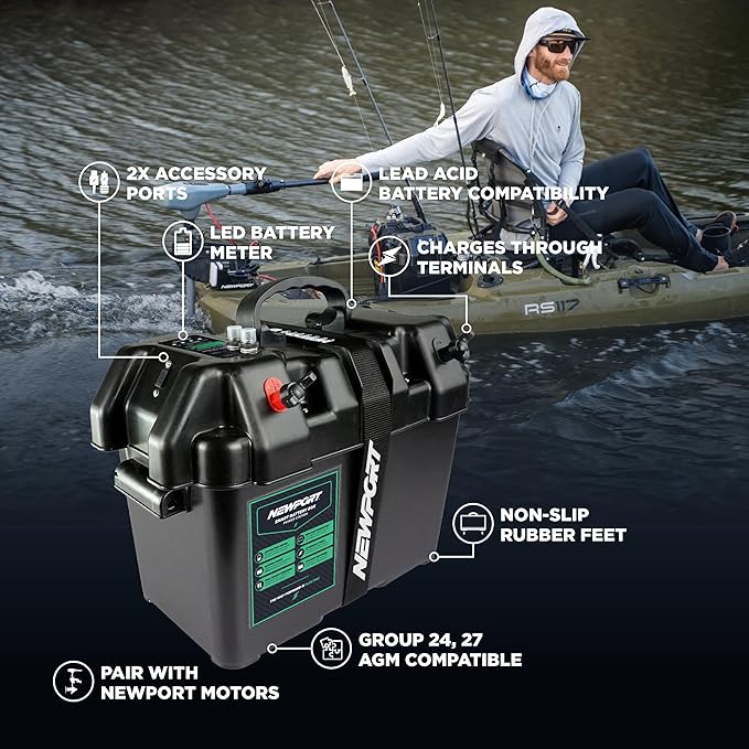 Newport Trolling Motor Smart Battery Box Power Center with USB and DC Ports, Medium