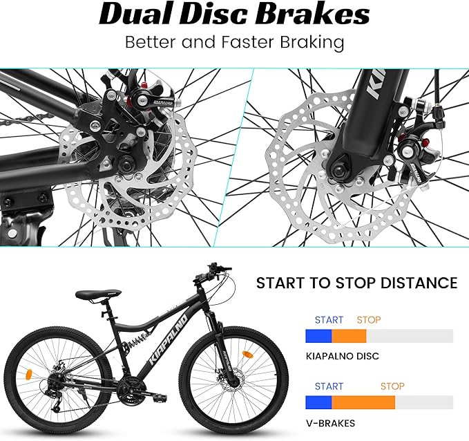 Mountain Bike 24 26 27.5 Inch, Dual Full Suspension Mens Womens Bike, 21 Speeds Dual Disc Brake Carbon Steel Bike, Boys Mens Mountain Bike for School Work Summer Camping, Birthday Gift Choice