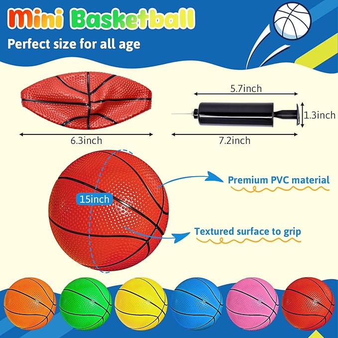 Shindel Mini Basketball, 6PCS 6.3 inches Basketballs with Pump for Birthday Gifts for Toddlers Kids, Playground Balls for Pool, Indoors, Outdoors