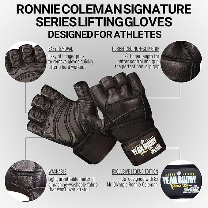 Schiek Ronnie Coleman Signature Series Lifting Gloves - Weight Lifting Grip Gloves /Size : Medium