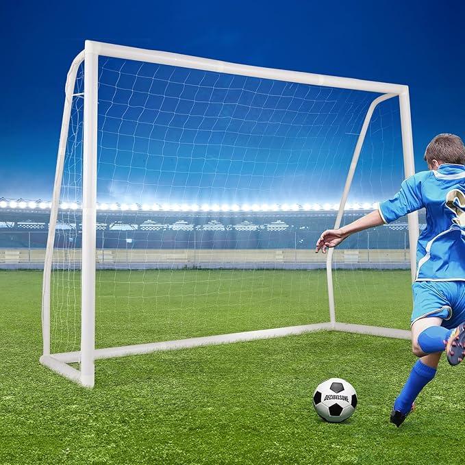 GYMAX Soccer Goal, Soccer Goals for Backyard with All Weather Net, Ground Stake & Zip Ties, Easy Assembly Folding Soccer Frame and Net for Kids School Club Training Practice