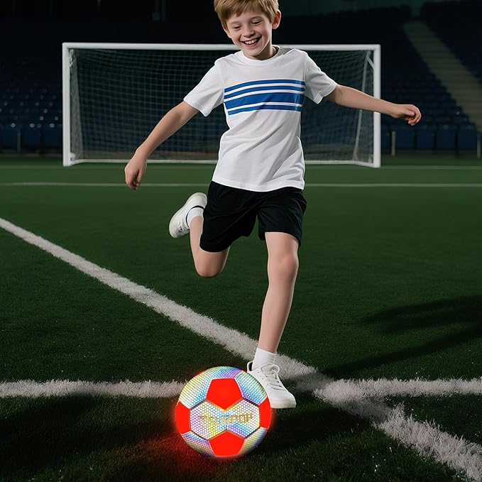 Glow in The Dark Soccer Ball with LED Lights - Light Up Soccer Ball for Night Games, Size 5 Gift for Kids & Adults, Includes Pump