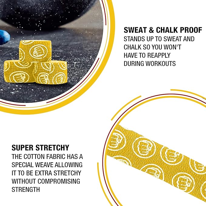 WOD Nation Flexible Hook-Grip Athletic Tape – Easy-Tear, Sweat-Proof Thumb & Finger Strips for Weightlifting